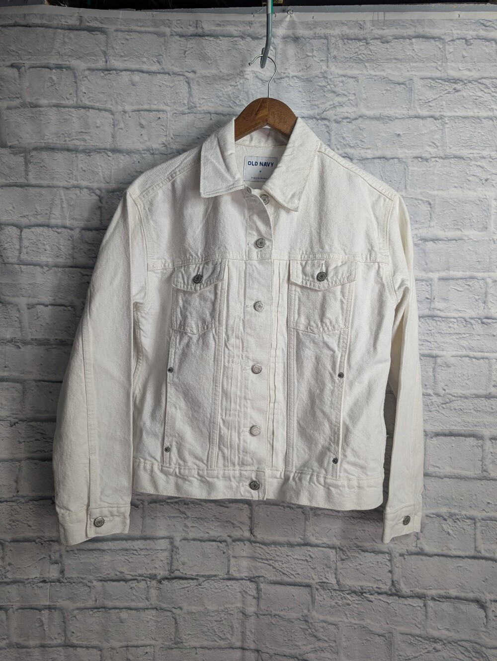 NWT Old Navy Women's Medium White Jean Denim Jacket Button Front